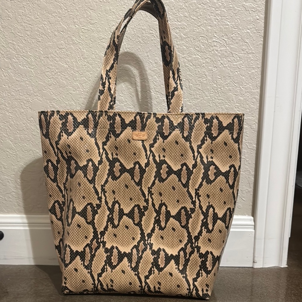Consuela Tan and Black Tote Bag with Structured Design